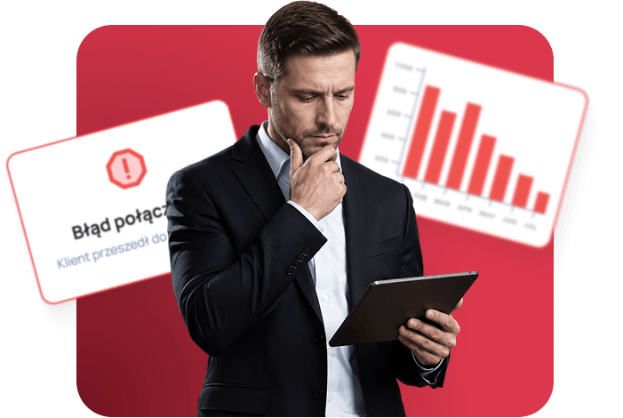Mężczyzna analizujący dane Contact Center